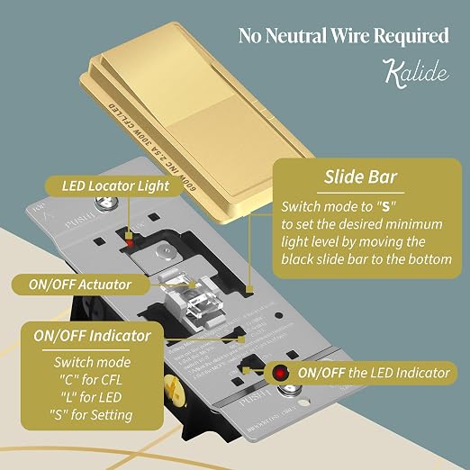 TOPGREENER Dimmer Paddle Switch for Dimmable 300W LED/CFL Lights,Gold,1P