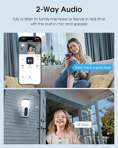 ANRAN Solar Security Cameras Wireless Outdoor with Light,2K Porch Floodlight Camera with Color Night Vision & AI Motion Detection,2-Way Talk Spotlight Siren Alarm,Compatible with Alexa