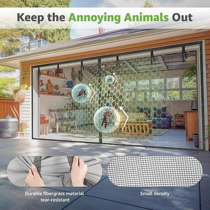 Garage Door Screen for 1 Car, 2 Car Garage, Magnetic Closure Heavy Duty Weighted Bottom Fiberglass Mesh Keep Annoying Animal Out (Black, 13.12 ft x 8.13 ft)