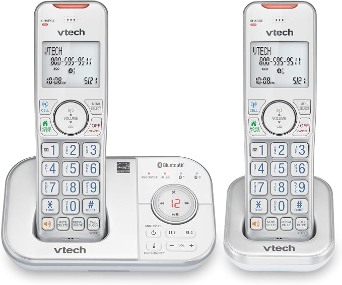 VTech VS112-27 2 Handset Cordless Phone with Answering Machine, Call Blocking, Caller ID, Intercom and Connect to Cell