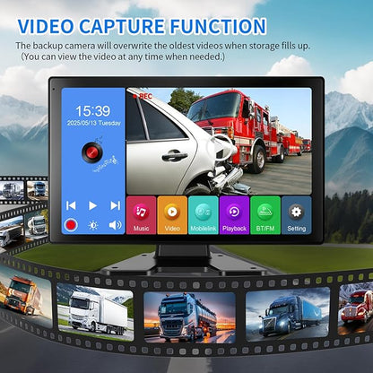 4 Channel RV Backup Camera System with 10.1" Touch Screen Monitor, DVR Recording, 4 x 1080P Waterproof Cameras, Quad Split, Bluetooth, for RV Truck Trailer Bus
