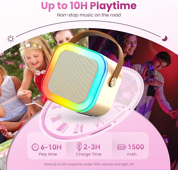 Mini Karaoke Machine for Kids Adults, 2026 TOP Birthday Gifts for Girls Boys 3,4,5,6,7,8+Year Old Toddler Toys, Portable Bluetooth Speaker with 2 Wireless Karaoke Microphones Player (Gold)