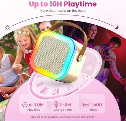 Mini Karaoke Machine for Kids Adults, 2026 TOP Birthday Gifts for Girls Boys 3,4,5,6,7,8+Year Old Toddler Toys, Portable Bluetooth Speaker with 2 Wireless Karaoke Microphones Player (Gold)