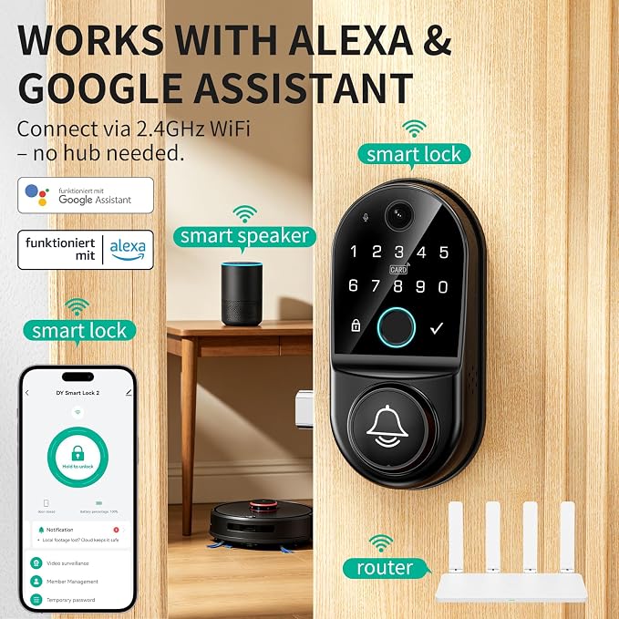 Smart Door Lock for Front Door: WiFi & Camera with 1080p HD Night Vision | Two Way Audio App Remote Control And Fingerprint Unlock Help Homeowners Manage Visitors Deliveries And Family Access Securely