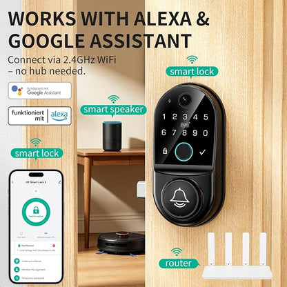 Smart Door Lock for Front Door: WiFi & Camera with 1080p HD Night Vision | Two Way Audio App Remote Control And Fingerprint Unlock Help Homeowners Manage Visitors Deliveries And Family Access Securely