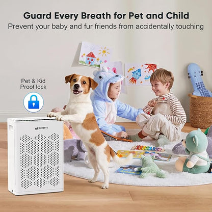 DAYETTE Air Purifiers for Home Large Room Up to 2400 Ft² with HEPA 14 Filter, Pet Air Purifier with Washable Prefilter for Bedroom with Fragrance, Air Cleaner for Smoke Dust Pets Hair Odor, WhiteBlack