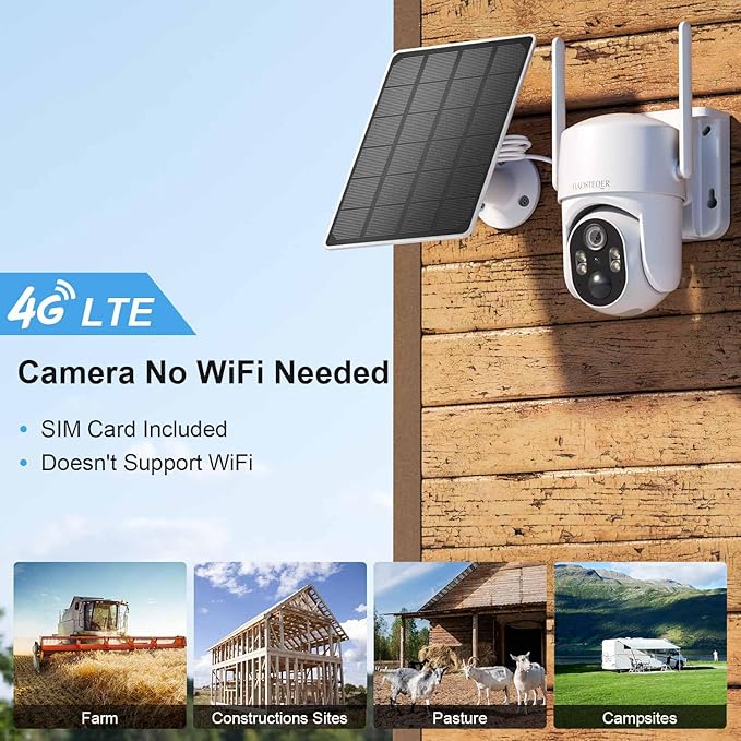 4G LTE Cellular Security Cameras Wireless Outdoor, No WiFi Security Camera, 2K Solar Outdoor Camera Wireless, 360° Live View, SD/ Free Cloud Storage(Need Apply), Smart Motion Sensor, (US Version)