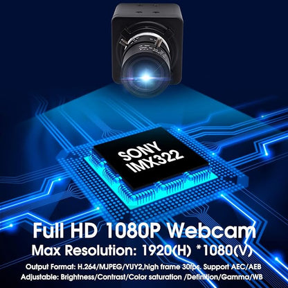 SVPRO 1080P USB Camera with Zoom 2.8-12mm Varifocal Lens,Manual Focus, IMX323 Sensor,Low Light Zoom Webcam UVC USB Plug and Play External Computer Camera for PC,Laptop, Support H.264