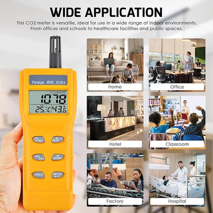 CO2 Meter Portable CO2 Detector Digital CO2 Monitor with Alarm Function Carbon Dioxide Temperature and Humidity Meter, NDIR CO2 Sensor Indoor Air Quality Monitor for Home Office Grow Room