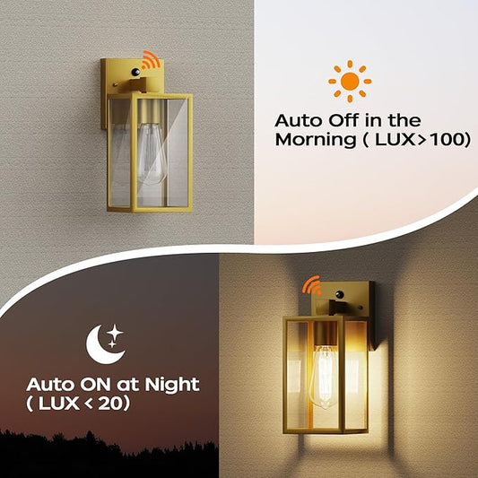 WIHTU Gold Dusk to Dawn Porch Lights, Exterior Lighting Fixtures for House, Waterproof Outdoor Wall Lights Wall Sconce Lamp, Anti Rust Coach Lights for Doorway, Garage