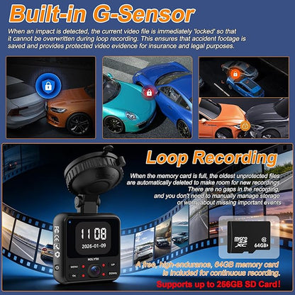 NOLYTH 4K Dash Cam 3-Channel: Front 4K Captures License Plates on Highway+Inside 2K+Rear 1080P 64GB Card 5G Wi-Fi & App 4IR Night Vision G-Sensor 24H Parking for Uber/Lyft/Families/New Drivers