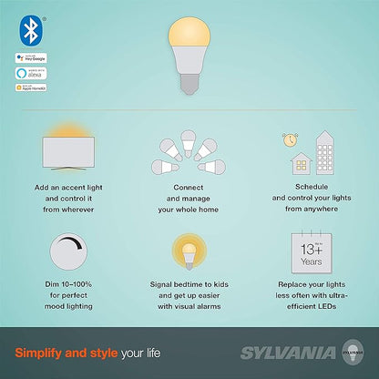 LEDVANCE Sylvania Smart+ Bluetooth Soft White A19 LED Bulb, Compatible with Alexa, Apple HomeKit and Google Assistant, 1 Pack