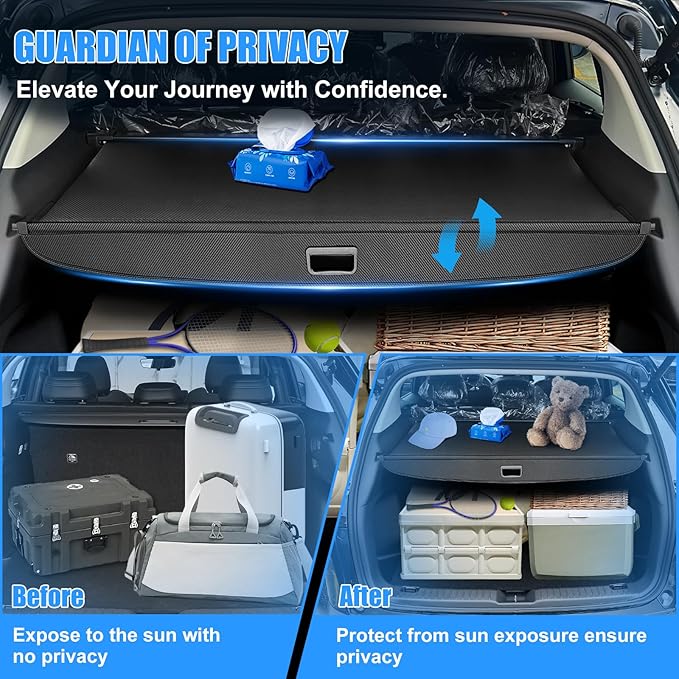 AUXKO 2nd Row Installation Retractable Cargo Cover for Dodge Durango 2026-2011, Trunk Cover for 2026 2025 Dodge Durango Security Shade Cover Shielding Anti-Peeping Luggage Privacy Screen, Carbon Fiber
