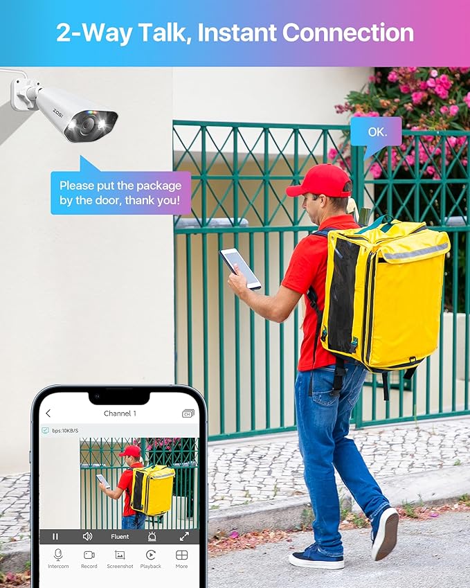 ZOSI 24CH 4K PoE Security Camera System, 10pcs 4K Outdoor PoE Wired Cameras, Face/Person/Vehicle Detection, 2 Way Talk, Spotlight Siren, 16 Port 24CH 8MP Dual-Disk NVR with 4TB HDD for 24/7 Recording