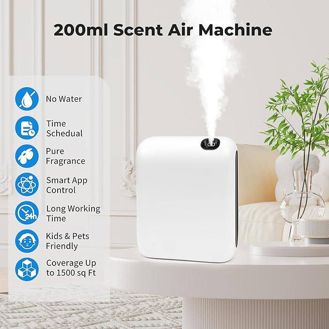Bluetooth Waterless Essential Oil Diffuser for Home, 1500 Sq.Ft Hotel Collection Diffuser with Smart Cold Air Technology, Scent Air Machine for Large Room, Hotel, Spa, Office