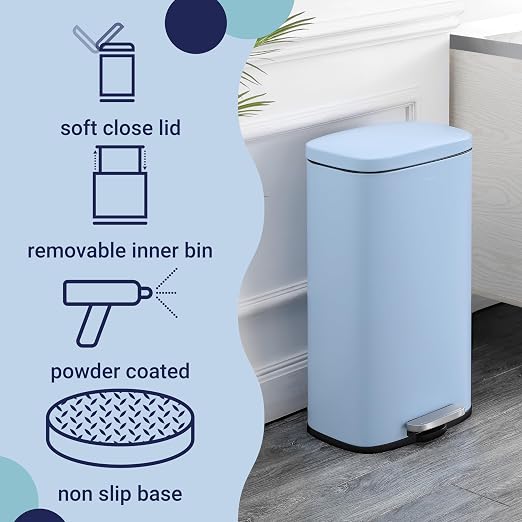 happimess Curtis 8 Gal Step Trash Can Soft Close 25", Tide Pool Blue