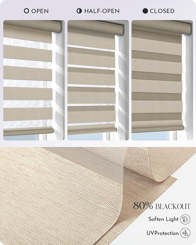 Graywind Motorized Blinds with Remote, Smart Zebra Shades for Windows, Hardwired Roller Blinds Compatible with Alexa, Apple Homekit, Google Home, Custom Size, Classic - Coffee