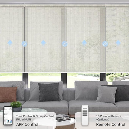 Motorized Coupled Shades, Falme Resistant Smart Solar Shades for Large Windows Automatic Blinds Compatible with Alexa, Electric Roller Blinds Customized for Home Office(5% Openness Beige)