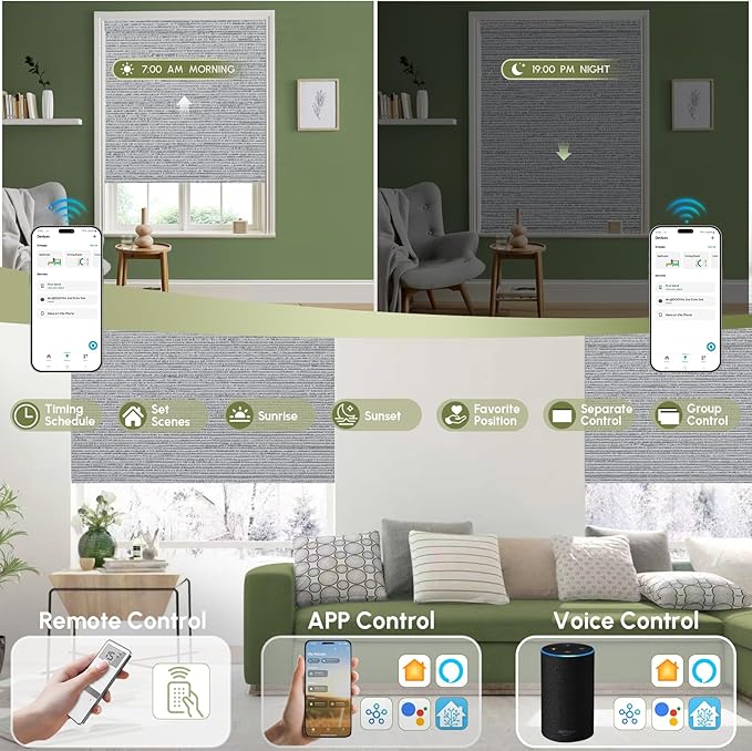 FineTell Motorized Blinds with Remote, 100% Blackout Roller Shades Compatible with Alexa,Apple Homekit,Google Home APP and Voice Control, Customized Electric Blinds (100% Blackout Elegant Grey)