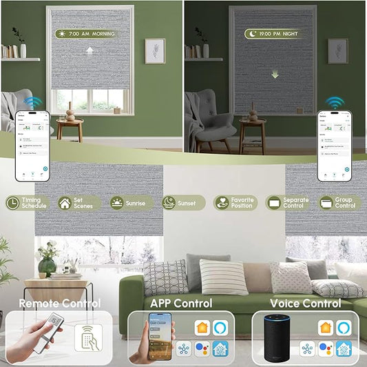 FineTell Motorized Blinds with Remote, 100% Blackout Roller Shades Compatible with Alexa,Apple Homekit,Google Home APP and Voice Control, Customized Electric Blinds (100% Blackout Elegant Grey)