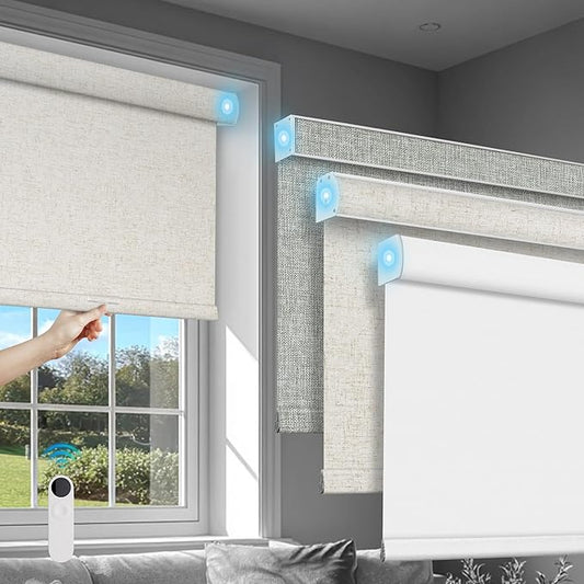 BERISSA Motorized Blinds with Remote,Dual-Control(Manual + Remote) Roller Shades,Blackout&Light Filtering Rechargeable Smart Electric Window Blinds for Home,Office,Custom Color,Custom Size