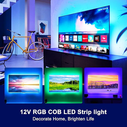 Pandery RGB COB LED Strip Light with Remote and app Control,Music Synchronized Color Change 24V RGB led Strip,25FT/7.5M,8mm Wide,Indoor RGB Lights for Bedroom,Game Room,Bar,Party