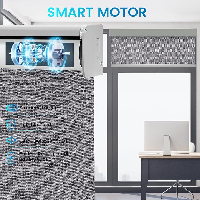Motorized 100% Blackout Roller Shades – Custom Smart Blinds with Remote, Rechargeable Battery or Plug-in Motor, Tuya WiFi Optional, Home & Office Automatic Window Shades (Espresso Brown/CH9568)