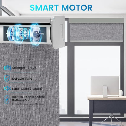 Motorized 100% Blackout Roller Shades – Custom Smart Blinds with Remote, Rechargeable Battery or Plug-in Motor, Tuya WiFi Optional, Home & Office Automatic Window Shades (Espresso Brown/CH9568)