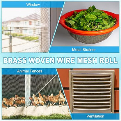 PATIKIL Brass Woven Wire Mesh Screen Roll 39x12, 2 Roll 100 Mesh Filter Metal Coarse Dense Gauze Mesh for Window Security Vent Cover Filtration Animals Fence, Yellow