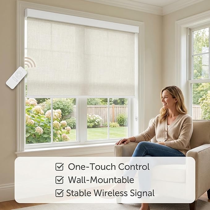 Interior Window Shades, Motorized Blinds No Drill, Cordless Automatic Roller Shades, Smart Blinds Compatible with Alexa & Google Assistant, UV Protection (White 40" W x 72" H)