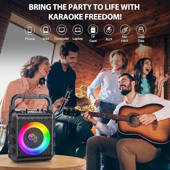 JYX Karaoke Machine with 2 Wireless Microphones, Portable Bluetooth 5.3 Karaoke Speaker with 6.5"Subwoofer for Adults, PA System Speaker with LED Lights Support REC/USB/AUX/TF for Outdoors Home Party