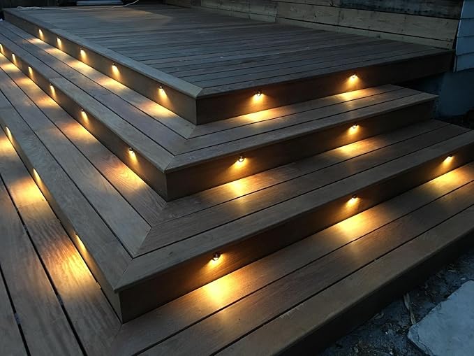 Sumaote 12V Low Voltage LED Deck Lights Kit, 6 Pcs Φ1.38in Half Moon Recessed Outdoor Step Lighting IP67 Waterproof Landscape Lights for Yard Garden Stair Decoration, Warm White LED Lighting