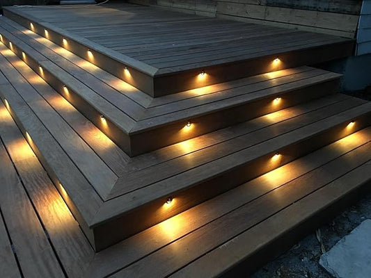 Sumaote 12V Low Voltage LED Deck Lights Kit, 6 Pcs Φ1.38in Half Moon Recessed Outdoor Step Lighting IP67 Waterproof Landscape Lights for Yard Garden Stair Decoration, Warm White LED Lighting