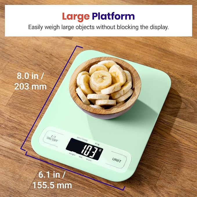 Etekcity Food Kitchen Scale, Digital Grams and Ounces, Large | Tare function, ideal for baking, weight loss, keto, meal prep, packages, liquids and jewelry, Green