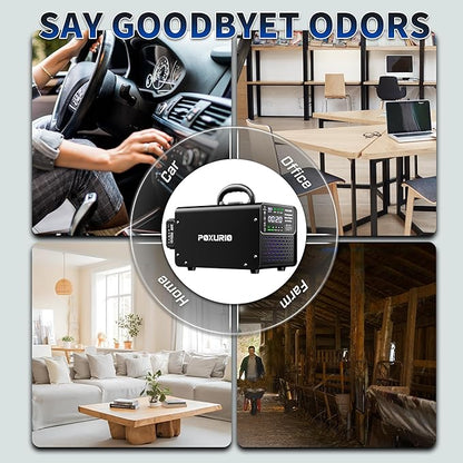 Ozone Generator Cordless with 2 x 5000mAh Battery&Quick Charger for 8-10 Hours Use, 1000000mg Commercial Odor Remover Digital Ozonator Machine With Remote Control, Auto Timming for Large Space