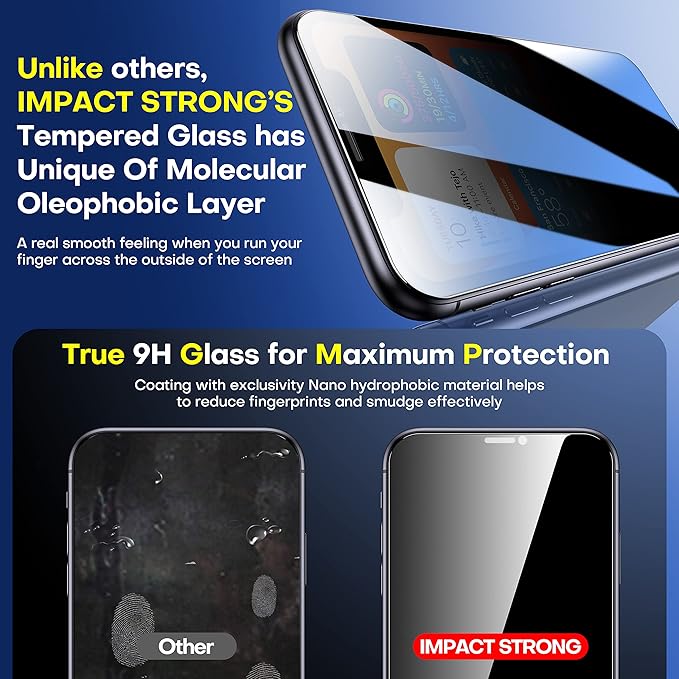 ImpactStrong Anti-Spy Privacy Screen Protector for iPhone 12 Pro Max (6.7-Inch), 9H Tempered Glass, Shatter-Resistant, Anti-Scratch, Easy Install Kit, Case Friendly, 2-Pack