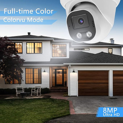4K 8MP PoE IP Dome Security Camera Outdoor, Full Color Turret IP Camera with Smart Dual Light, Two Way Talk, SD Card Slot, 98ft Night Vision, 110°Wide Angle, Human/Vehicle Detection