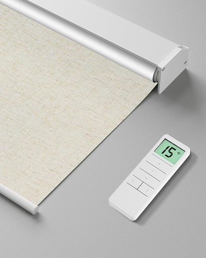 Tokblind Motorized Roller Shade with Remote Control, Blackout Electric Shade for Windows Compatible with Alexa Google via Hub, Rechargeable Smart Window Blind for Home Office (Texture Beige)