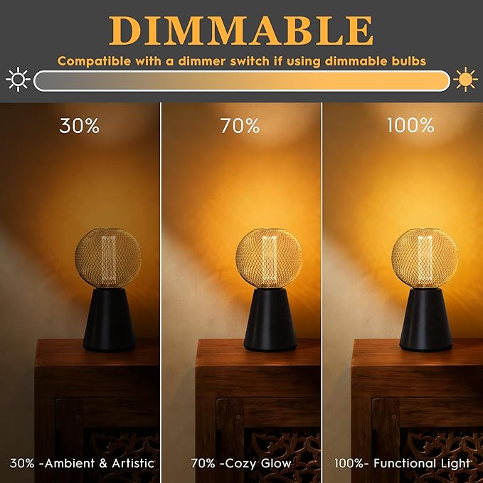 Unique Fancy Vintage Decorative LED Bulb, Special Gold Mesh Globe Edison Light,Dimmable Cozy Glow for Art Decor, E26 Base, 3.5W Cozy Warm White 2200k, Energy Efficient