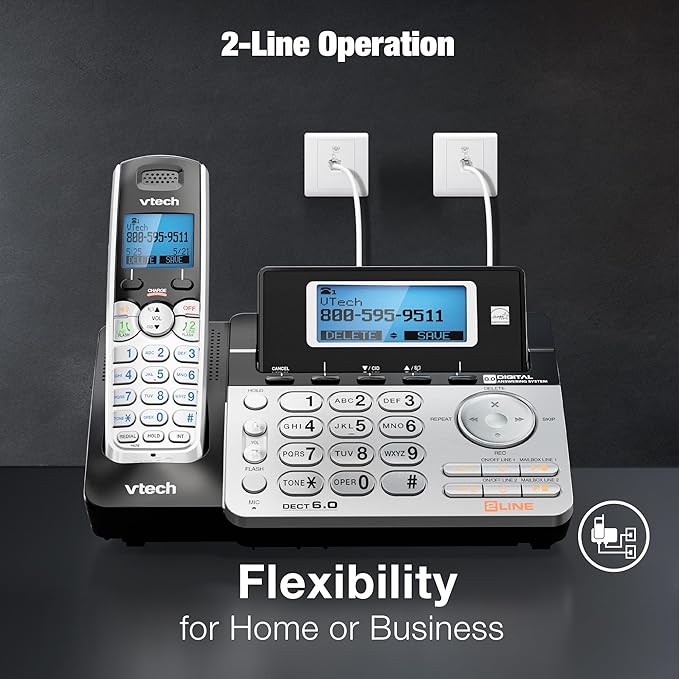 VTech 4-Handset 2-Line Cordless Phone for Small Business or Home with Answering System and Mailbox on Each Line, Caller ID/Call Waiting, Conference Call | DS6151 with 4 Handsets Bundle (Black/Silver)