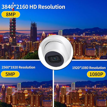 DahuaSecurity 4K 8MP PoE IP Dome Camera – Outdoor AI Security Turret Camera with Human & Vehicle Detection, 98ft IR Night Vision, IP67, Built-in Mic, Smart Surveillance for Home