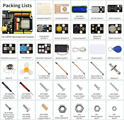 KEYESTUDIO IOT ESP32 Smart Home Starter Kit for Arduino and Python,Electronics Home Automation Coding Kit, Wooden House DIY Sensor Kit,STEM Educational Set for Adults Teens 15+