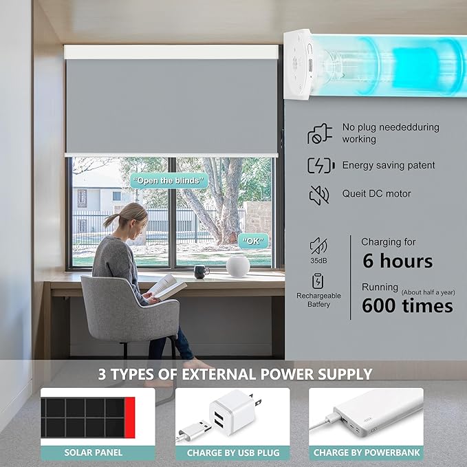 Aprilsmart Motorized Blinds with Remote,Compatible with Apple HomeKit Alexa Google Home- Voice and app Control,Motorized Roller Shades 100% Blackout Custom Size(Vinyl Grey-16)