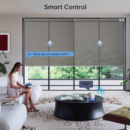 Motorized Coupled Shades, Falme Resistant Smart Solar Shades for Large Windows Automatic Blinds Compatible with Alexa, Electric Roller Blinds Customized for Home Office(5% Openness Coffee)
