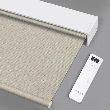 Motorized Blinds Roller Shade with Remote: Canisteo Automatic Smart Blind for Windows 100% Blackout, Electric Blinds Compatible with Alexa/Google Home/Apple Homekit, Customized Size, Neat Cream