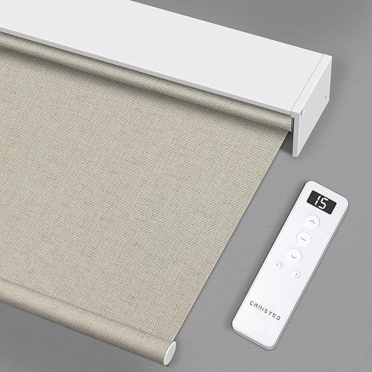 Motorized Blinds Roller Shade with Remote: Canisteo Automatic Smart Blind for Windows 100% Blackout, Electric Blinds Compatible with Alexa/Google Home/Apple Homekit, Customized Size, Neat Cream