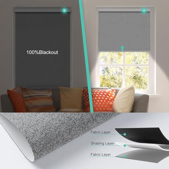 Motorized Blinds with Remote, Blackout Smart Automatic Electric Blinds for Windows Compatible with Alexa Homekit, Cordless Indoor Motorized Roller Shades with Custom Size（Deep Nebula）