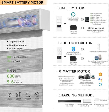ACMEART Motorized Zebra Blinds,Smart APP & Remote Control Light Filtering Zebra Shades,Compatible with Alexa,Custom Size Electric Window Blinds for Home Office (Light Grey)