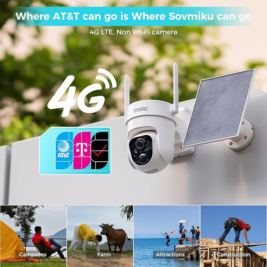 Sovmiku 2CQ3 4G LTE Cellular Security Camera Wireless Outdoor, $14.9/Month for Unlimited Data, Easy to Setup, IP65 Waterproof,No Wi-Fi Surveillance Cam Two Way Audio, Color Night Vision, 32GB Included