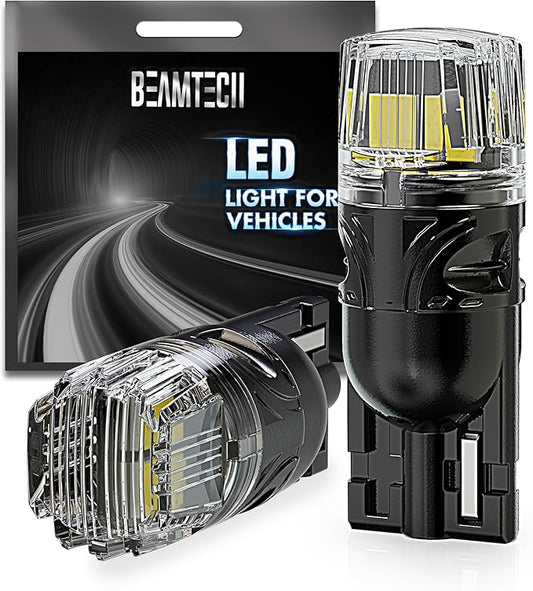 BEAMTECH 194 LED Bulbs 6500K White, 168 T10 2825 W5W Interior LED Lights for License Plate Interior Dome Map Door Courtesy Dash lights Replacements, Pack of 2